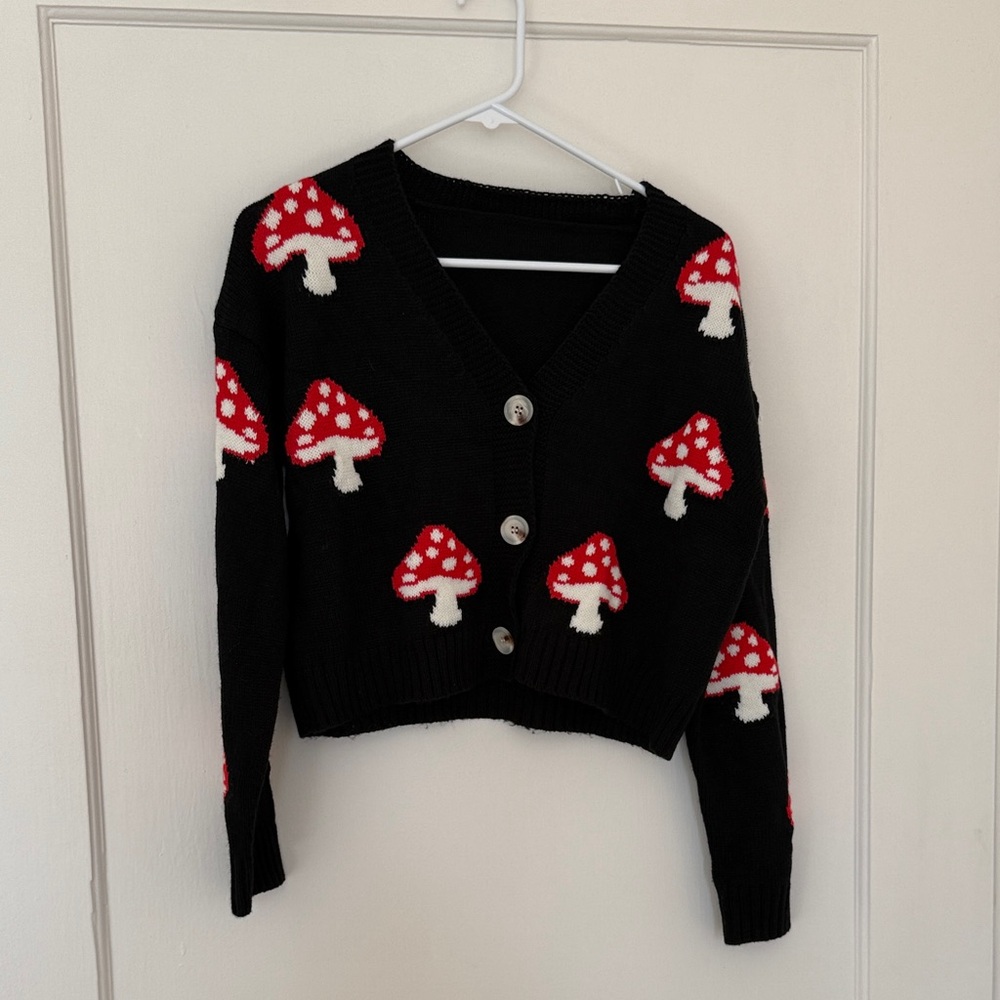Black Mushroom Patterned Women's Sweater